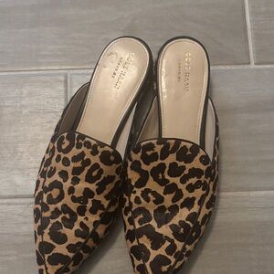 Cole Haan Tan and Black Leopard Mules